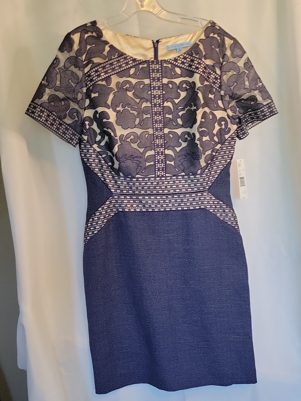 ANTONIO MELANI Navy and Cream Lace-Overlay Mini Dress